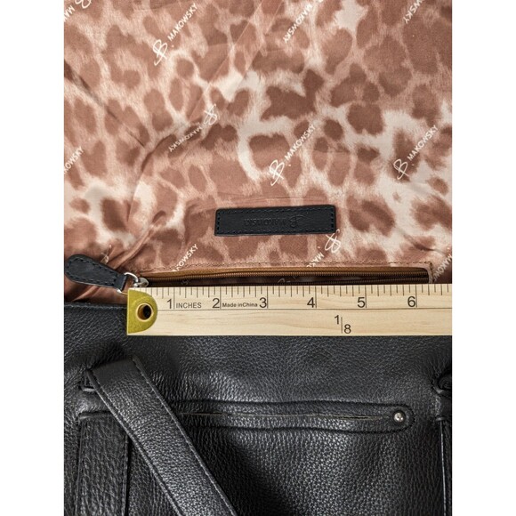B. Makowsky Leather Handbag Black Large Interior and Exterior Pockets Snap - Picture 10 of 15